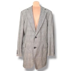 Vintage Woolmark Pure Wool Glen Plaid Blazer Jacket Grey Men 46L 23x34 Preppy